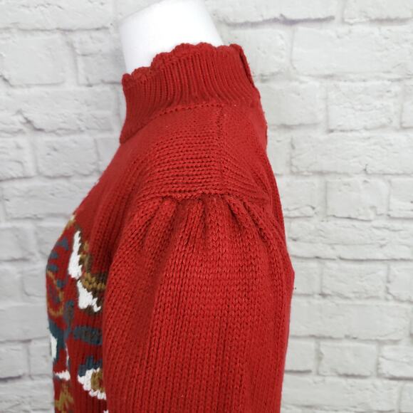 Vintage Red Puff Sleeve Sweater High Neck Button Detail Teapot Cottagecore Sz S - Picture 4 of 14